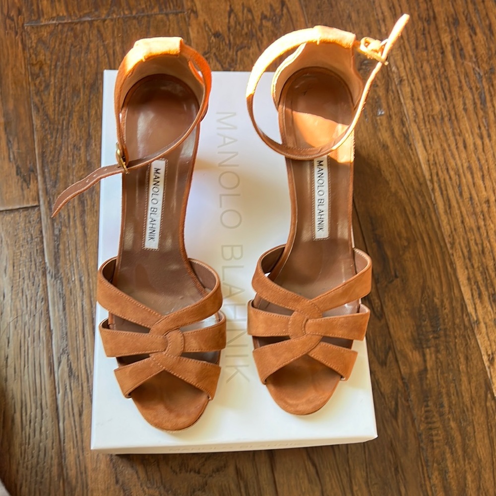 Manolo Blahnik “toast” brown suede heels